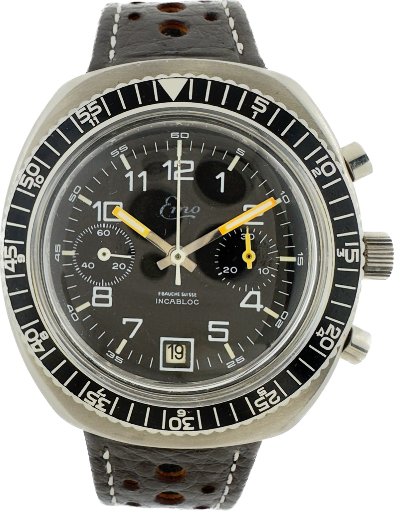 SOLD - Vintage Emo Men Mechanical Chronograph Wristwatch Valjoux 7734 Steel Diver Style