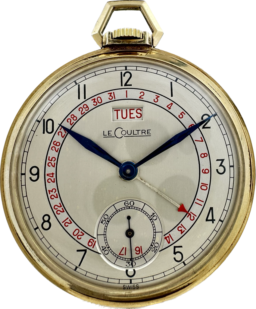 Antique LeCoultre Date Pointer w Day Mechanical Pocket Watch 10k GF Swiss Rare