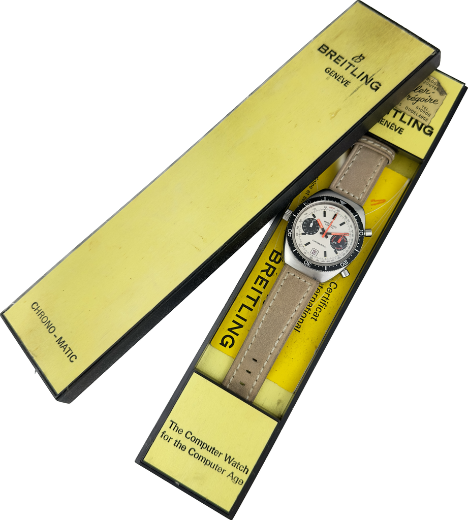Vintage Breitling Chrono-Matic Men's Chronograph Wristwatch 2112 Panda w Papers