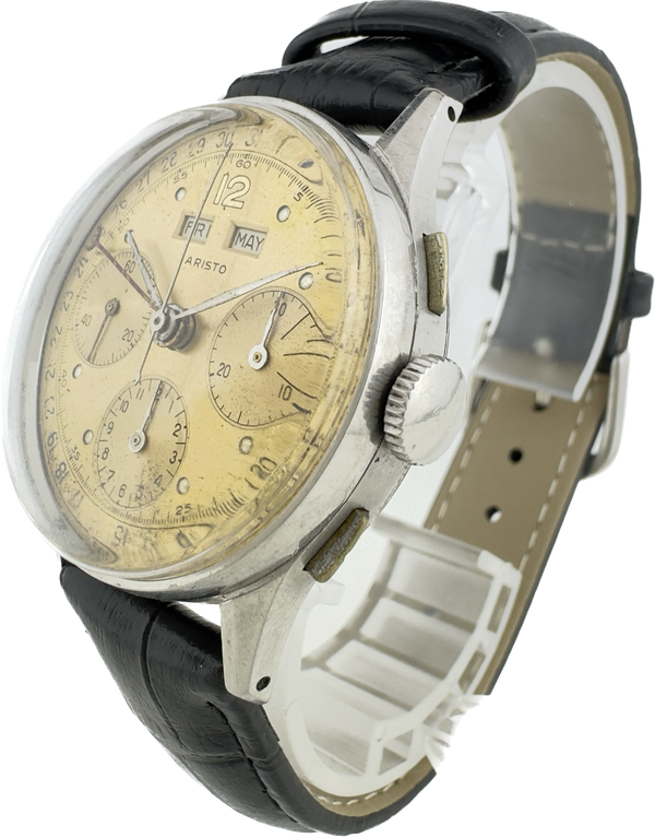 Vintage Aristo Men's Chronograph Wristwatch Valjoux 72 C Steel Triple Date Runs