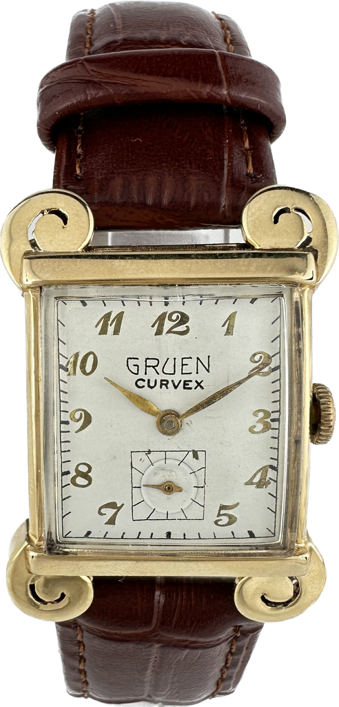 Vintage Gruen Curvex 370-610 Mens Mechanical Wristwatch 14k Gold Rare Swirl Lugs
