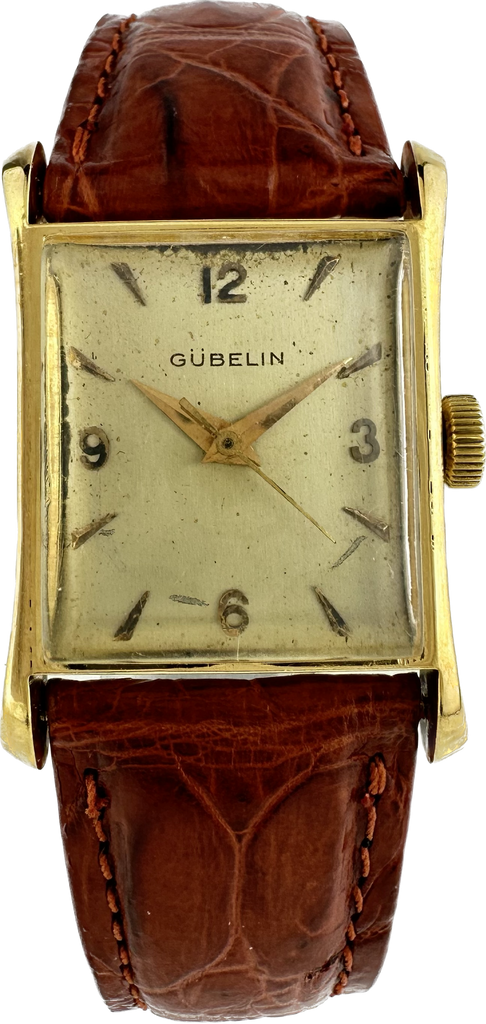 Vintage Gubelin 410 17 Jewel Men's Manual Wind Wristwatch 18k Gold Flared Lugs