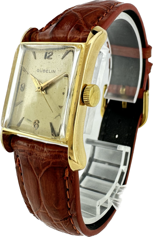 Vintage Gubelin 410 17 Jewel Men's Manual Wind Wristwatch 18k Gold Flared Lugs