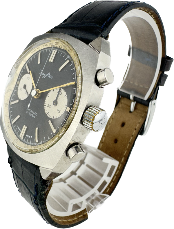 Vintage Jungfrau Mens Chronograph Wristwatch Landeron 49 Stainless Reverse Panda