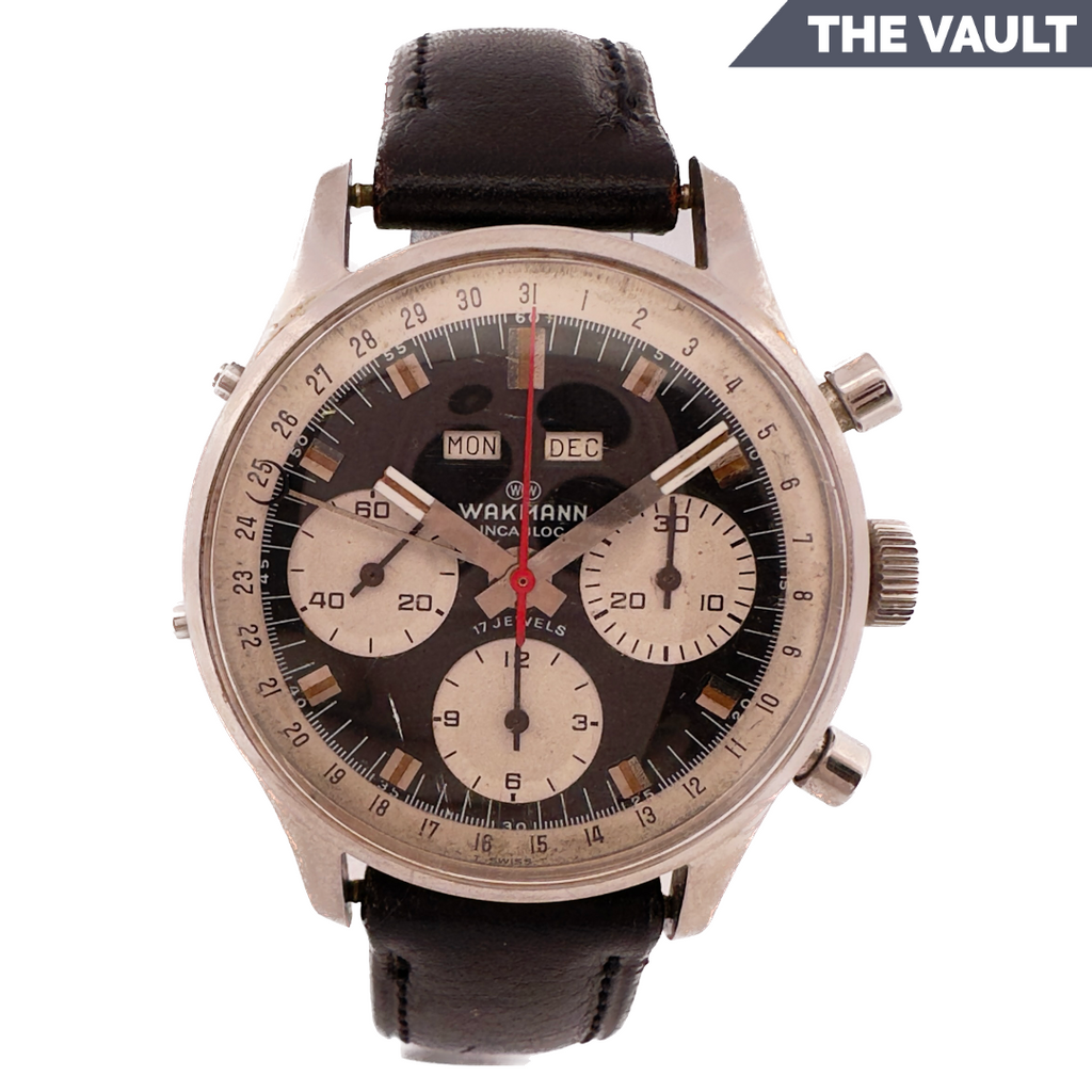 Vintage Wakmann Triple Date Panda Dial Men's Chronograph Wristwatch Valjoux 723