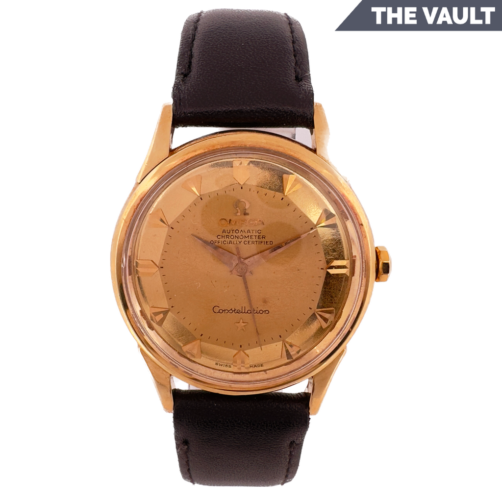 Vintage Omega Constellation Pie Pan Deluxe 14381/2 SC-2 Wristwatch 18k Gold
