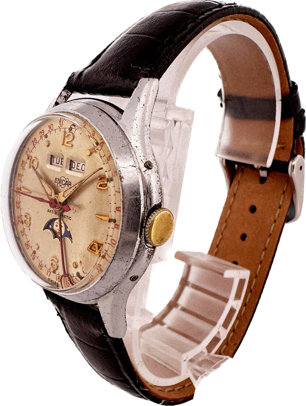 Vintage Enicar Triple Date Moonphase 160 Men's Mechanical Wristwatch Swiss Runs