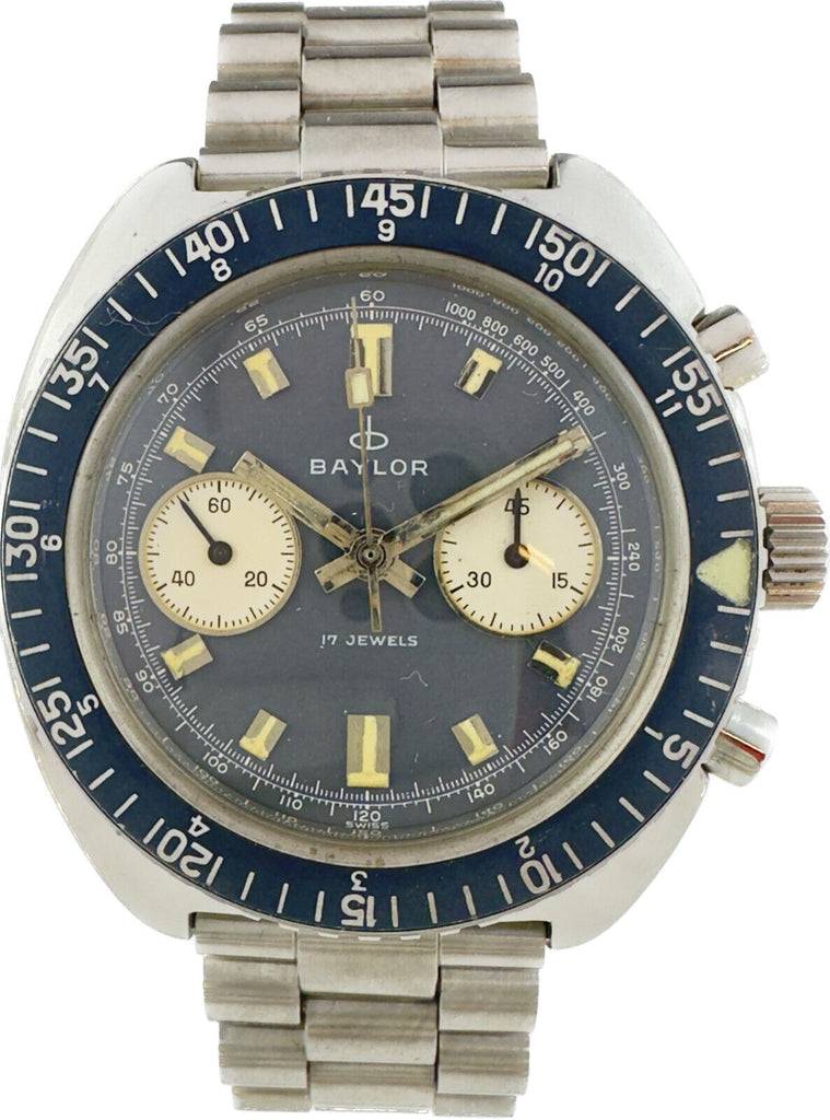 Vintage Baylor 624001 Diver Chronograph Wristwatch Landeron 149 w BlueDial&Bezel
