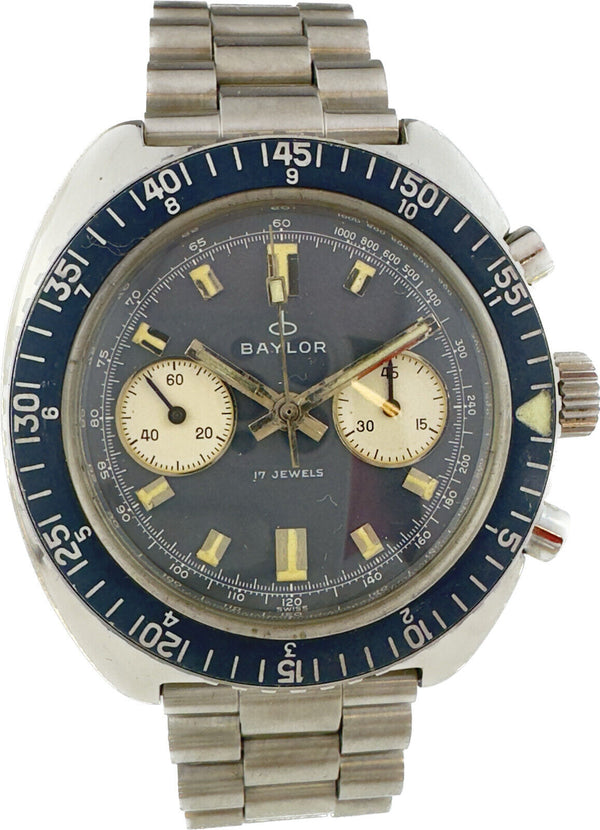 Vintage Baylor 624001 Diver Chronograph Wristwatch Landeron 149 w BlueDial&Bezel