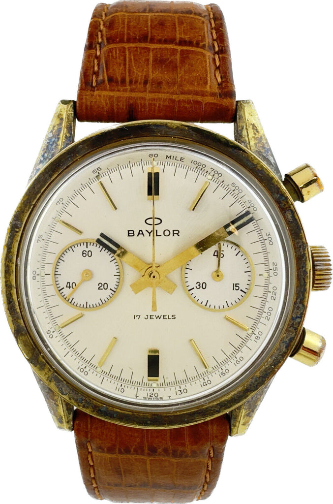 Vintage Baylor Chronograph Wristwatch Landeron 149 Swiss Round wConcave Bezel #2