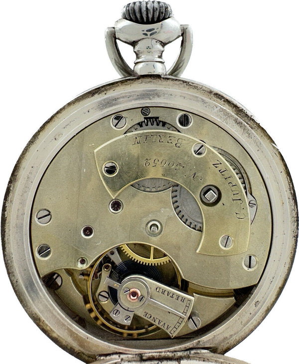 Antique Berlin Pocket Watch .925 Silver Enamel High Grade Swiss w Mustache Lever
